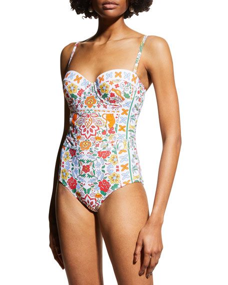 Tory Burch Floral-Print Underwire One-Piece Swimsuit | Neiman Marcus