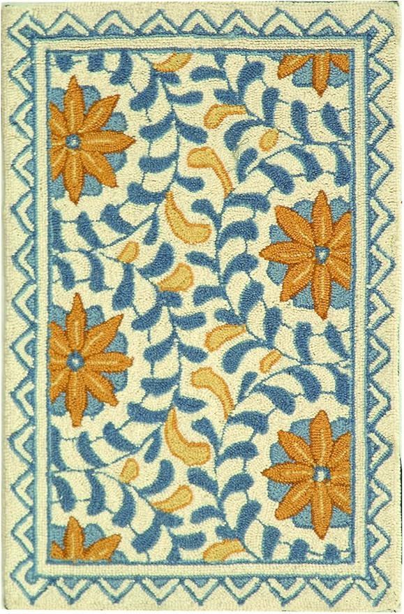 SAFAVIEH Chelsea Collection 1'8" x 2'6" Ivory/Blue HK150A Hand-Hooked French Country Wool Accent ... | Amazon (US)