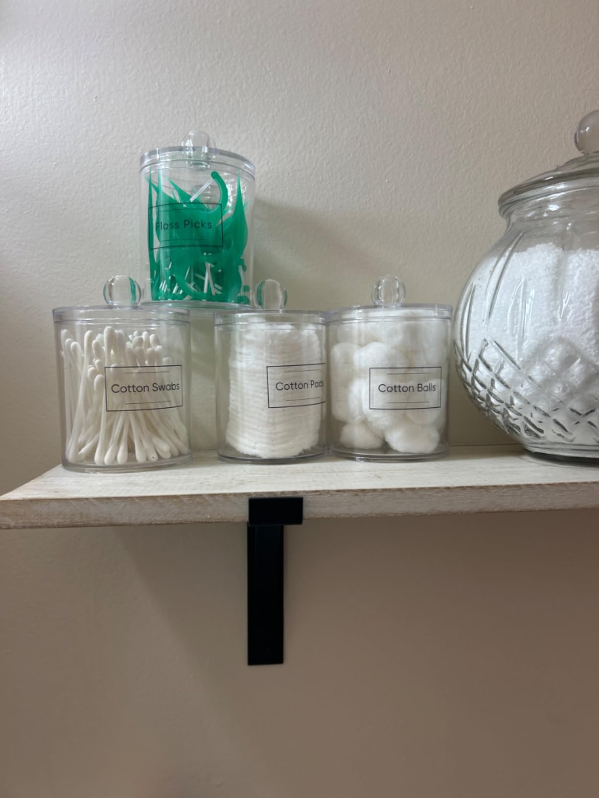 3 Pack Acrylic Qtip Holder Dispenser for Cotton Ball, Cotton Swab, Cotton Round Pads, Floss - 10 oz Clear Plastic Apothecary Jar Set for Bathroom Canister Storage Organization, Vanity Makeup Organizer | Amazon (US)