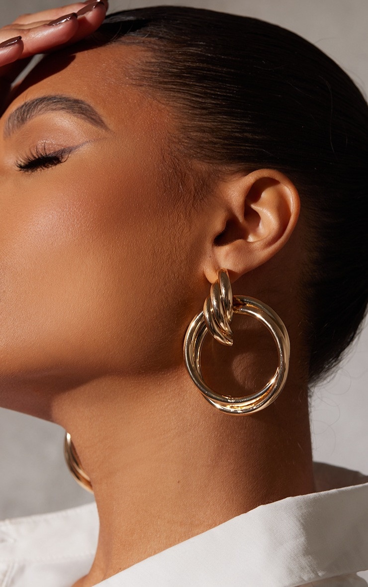 Gold Twist Hoop Statement Earrings | PrettyLittleThing US