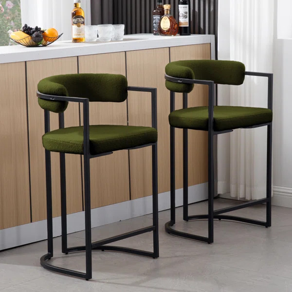 Modern Upholstered Hollow Bar Stool With Armrests And Footrests, Barrel High Stools (Set of 2) | Wayfair North America