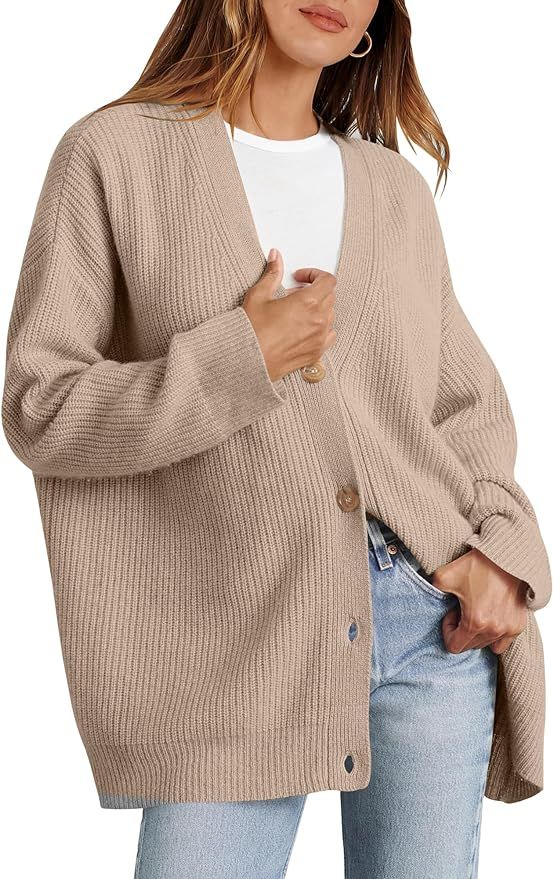 Caracilia Women's Cardigan 2023 Open Front Oversized Button Cashmere Lightweight Sweaters V Neck ... | Amazon (US)