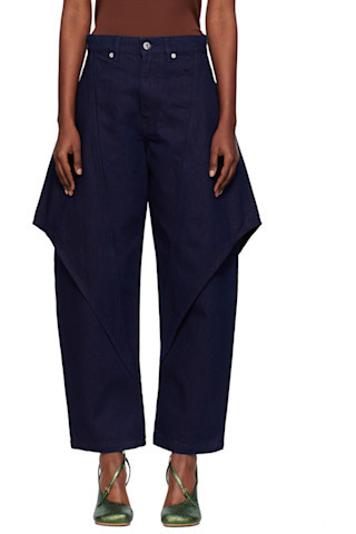 Navy Cropped Sculptural Jeans | SSENSE