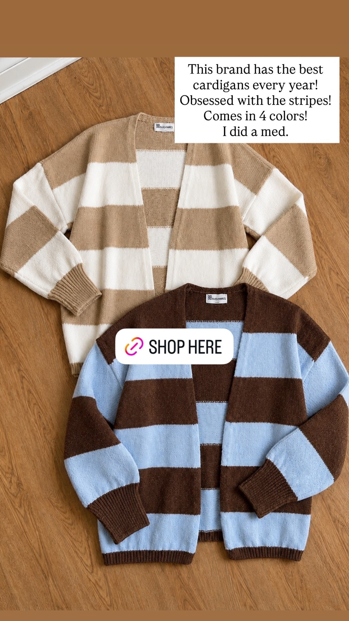 This brand has the best cardigans every year! Obsessed with the stripes! Comes in 4 colors! 
I did a med.