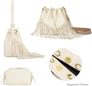 Fringe Bucket Bag and Western Hobo Purse for Women Suede Leather Handbags with Crossbody Guitar S... | Amazon (US)