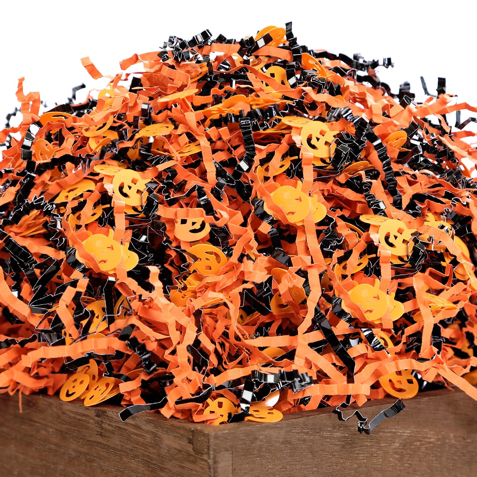 UNIQOOO 1LB Halloween Crinkle Cut Paper, Metallic Black Orange Shredded Paper Raffia Filler w/Pum... | Amazon (US)