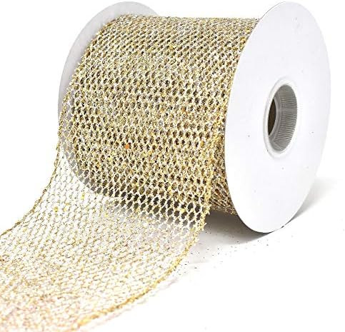Homeford Grand Net Glitter Wired Edge Christmas Ribbon, 4-Inch, 10-Yard (Gold/Silver) | Amazon (US)