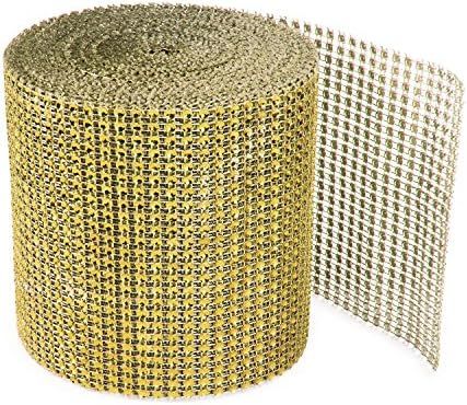 Gold Diamond Sparkling Rhinestone Mesh Ribbon for Event Decorations, Wedding Cake, Birthdays, Bab... | Amazon (US)