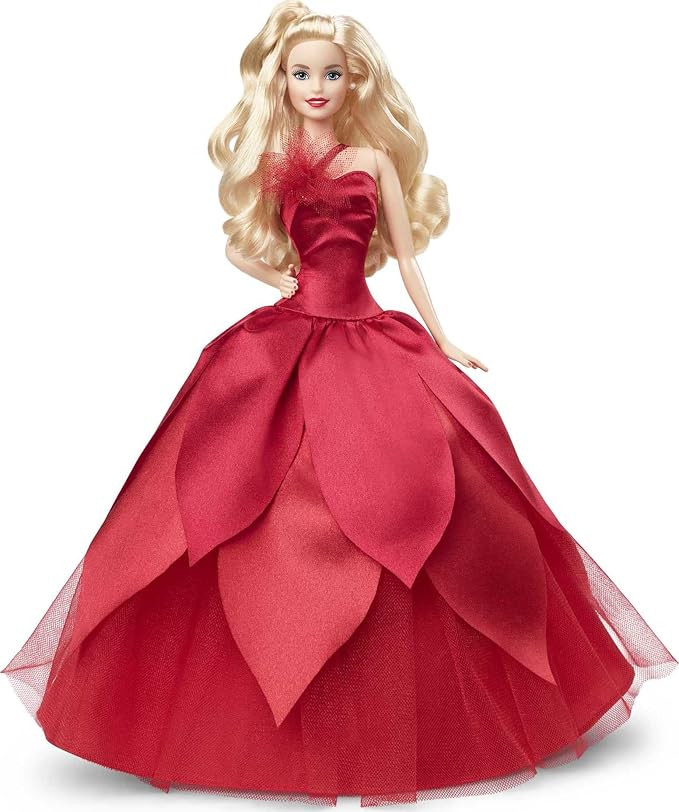 Barbie Signature 2022 Holiday Doll, Blonde Wavy Hair Wearing Red Poinsettia-Inspired Gown, Collec... | Amazon (US)