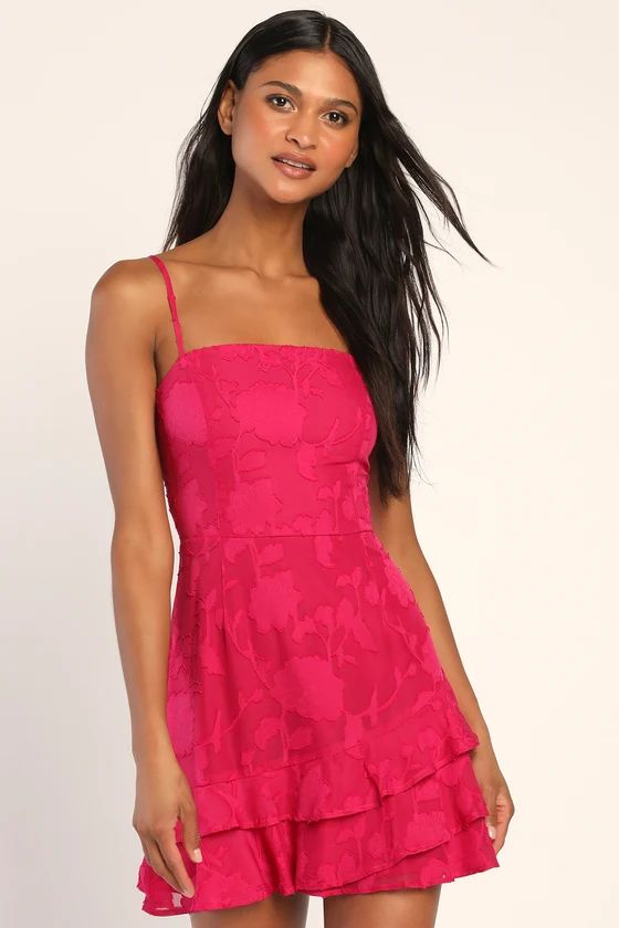 Days with You Magenta Floral Burnout Ruffled Mini Dress | Lulus (US)