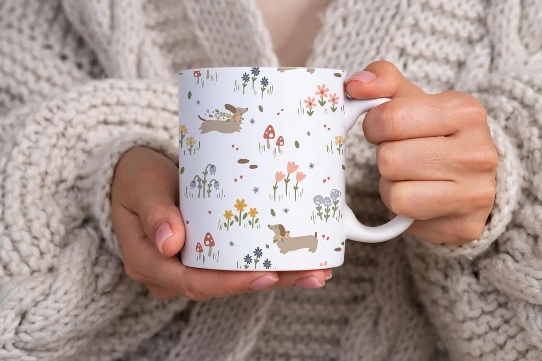 Dachshund Lover Mug Dachshund Gift Coffee Mug Dachshund and Wildflowers Mug Illustrated by Kathri... | Etsy (US)