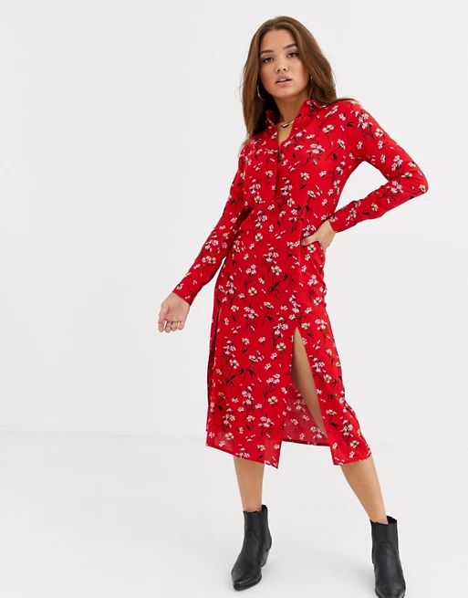 Wednesday's Girl long sleeve shirt dress in floral print | ASOS US