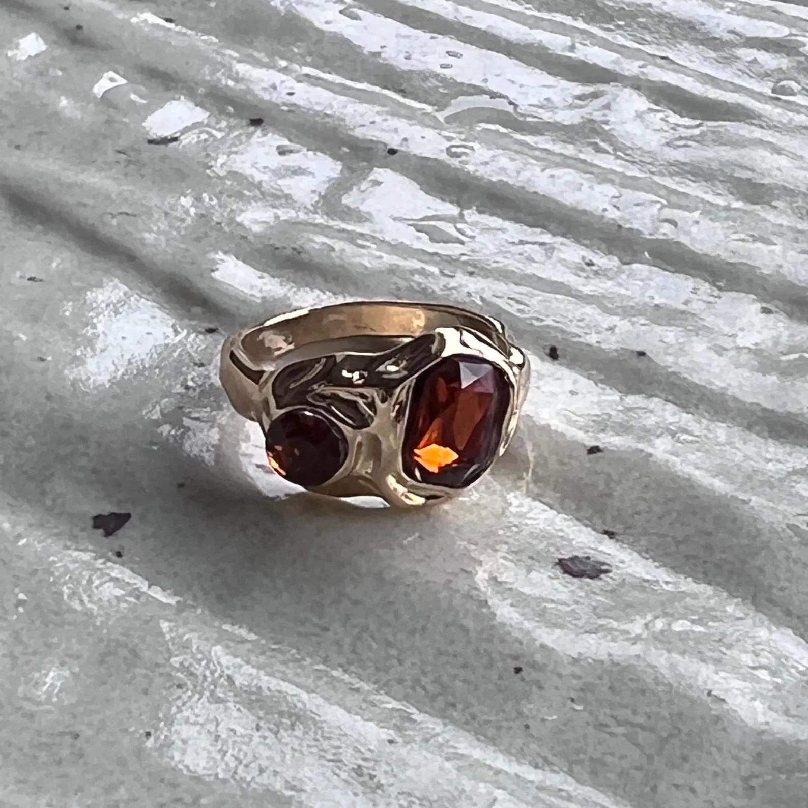 Unique Organic 24K Gold-Plated Ring with Amber-Toned Glass Gemstones – Statement Jewelry-Stacka... | Etsy (US)