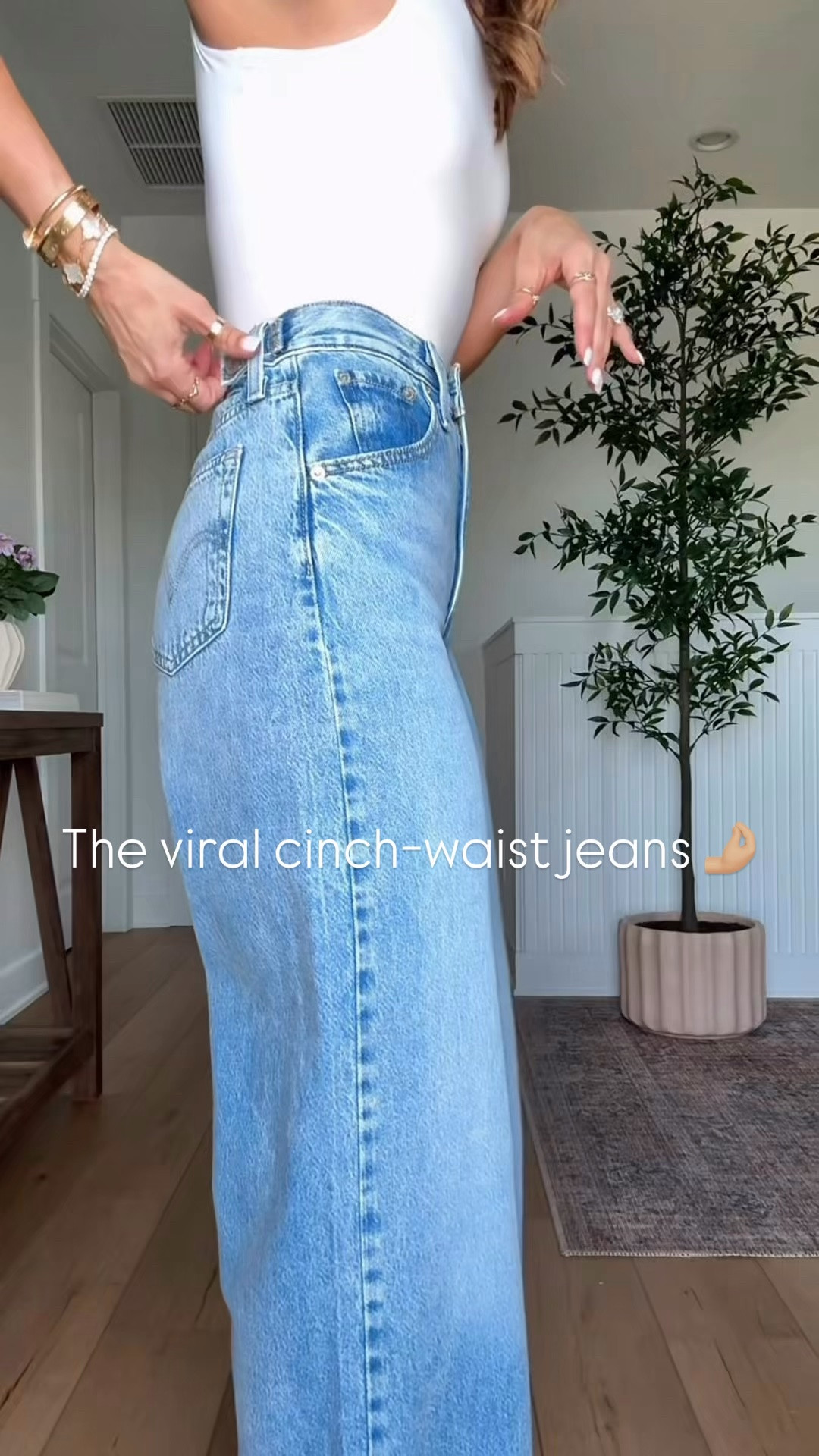The viral conch jeans in size 24. These help eliminate the waste gap. They do run a little long and I need to heal with these. I love them though! Fall outfit. Everyday outfit. Date night outfit.