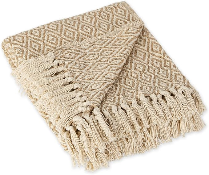 DII Rustic Farmhouse Double Diamond Woven Throw, 50x60, Stone | Amazon (US)