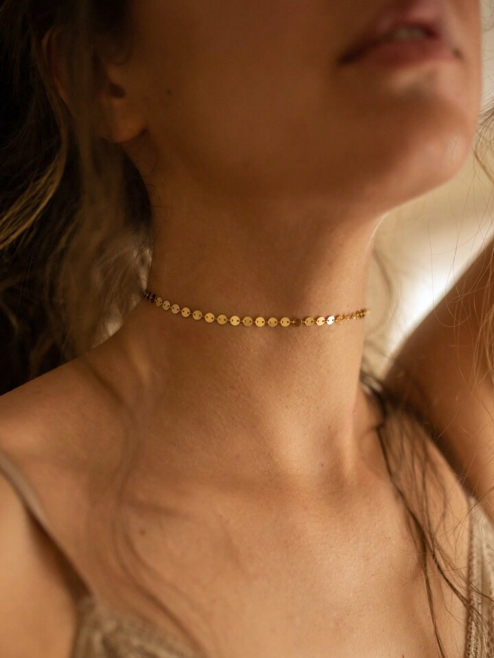 1pc Fashionable Minimalist Stainless Steel Round Plate Pendant Chain Necklace For Women's Everyda... | SHEIN