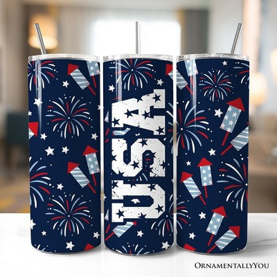 Fireworks USA Block Letters 20oz Personalized Tumbler With Lid and Stainless Steel Straw, Vintage July 4th Patriotic Gift Cup Multicolored 20 oz | Target