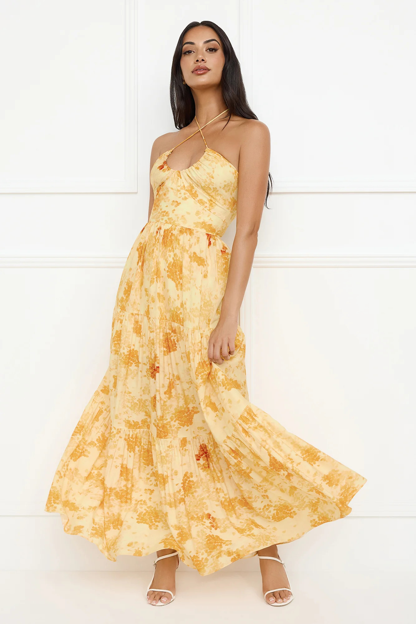 Silken Sunshine Halter Maxi Dress Yellow | Hello Molly (AU)