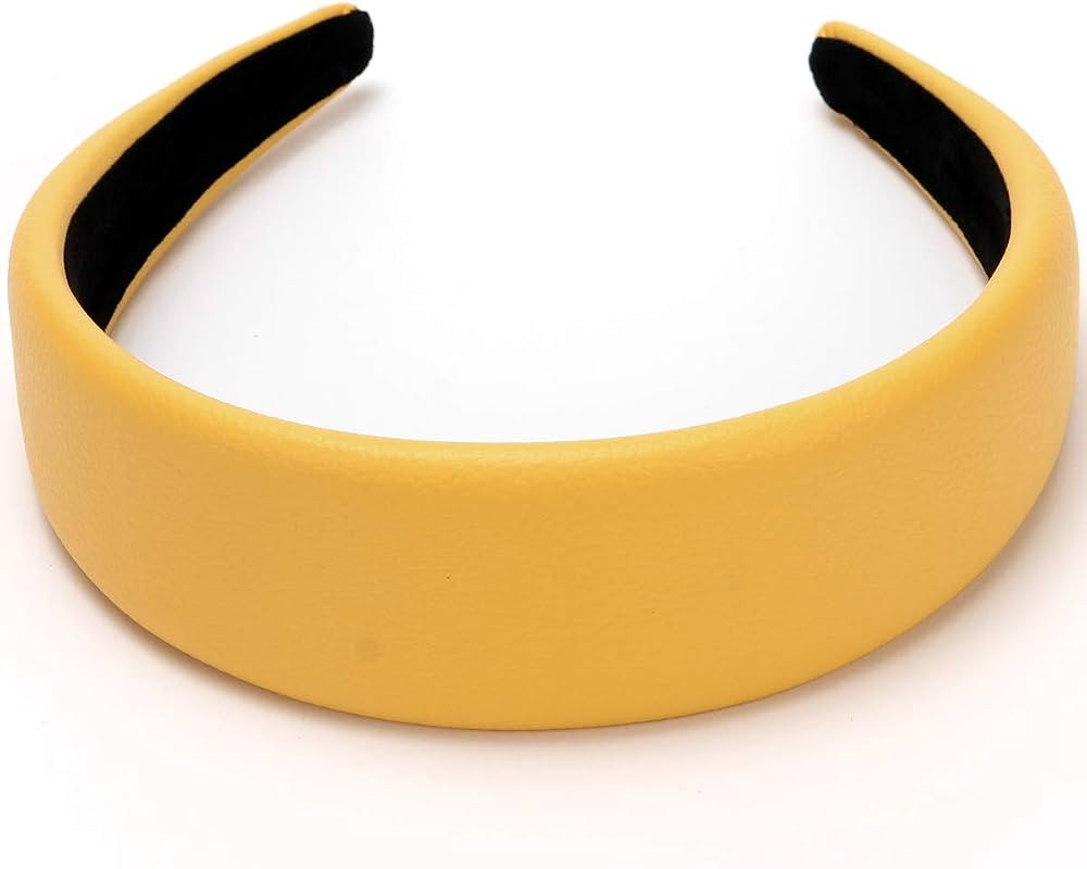 Amazon.com : LONEEDY 1.7 Inch Leather Hard Headband Wide Padded Headband Hairband for Women (Yell... | Amazon (US)
