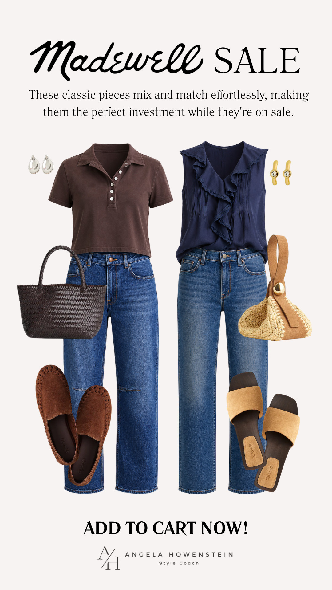 Refresh your wardrobe with these Madewell Sale favorites! I'm loving these easy denim looks paired with elevated tops, timeless accessories, and versatile shoes that work from weekday errands to weekend plans. 

👩‍💻 LTK PRO TIPS
❤️ Heart = Support my posts ;-)
🔖 Save = Get sale & restock alerts for the things you love!
📋 Lists = Keep your favorite sale finds organized before they're gone.
📲 Share = Send these picks to a friend who loves Madewell.
💬 Comment = Which outfit would you wear first—the brown polo or the navy ruffle top? 

 #LTKxMadewell #LTKOver40 #LTKSaleAlert