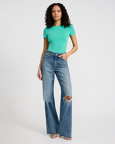 Body Contour Compression Crew Neck Short Sleeve Bodysuit | Express