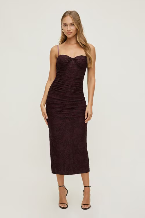 Jacquard Ruched Maxi Dress | Dynamite Clothing