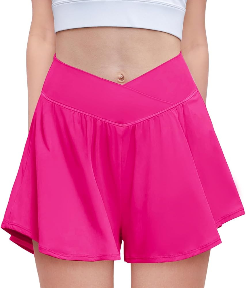 Zaclotre Girls Flowy Shorts with Spandex Liner V Crossover 2 in 1 Athletic Running Shorts with Po... | Amazon (US)