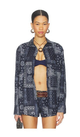 superdown Pridget Oversized Button Down in Navy. - size S | Revolve Clothing (Global)