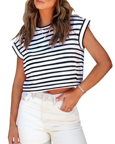 Tankaneo Womens Short Sleeve Cropped T-Shirts Summer Rolled Dolman Sleeve Crop Tops Casual Round ... | Amazon (US)