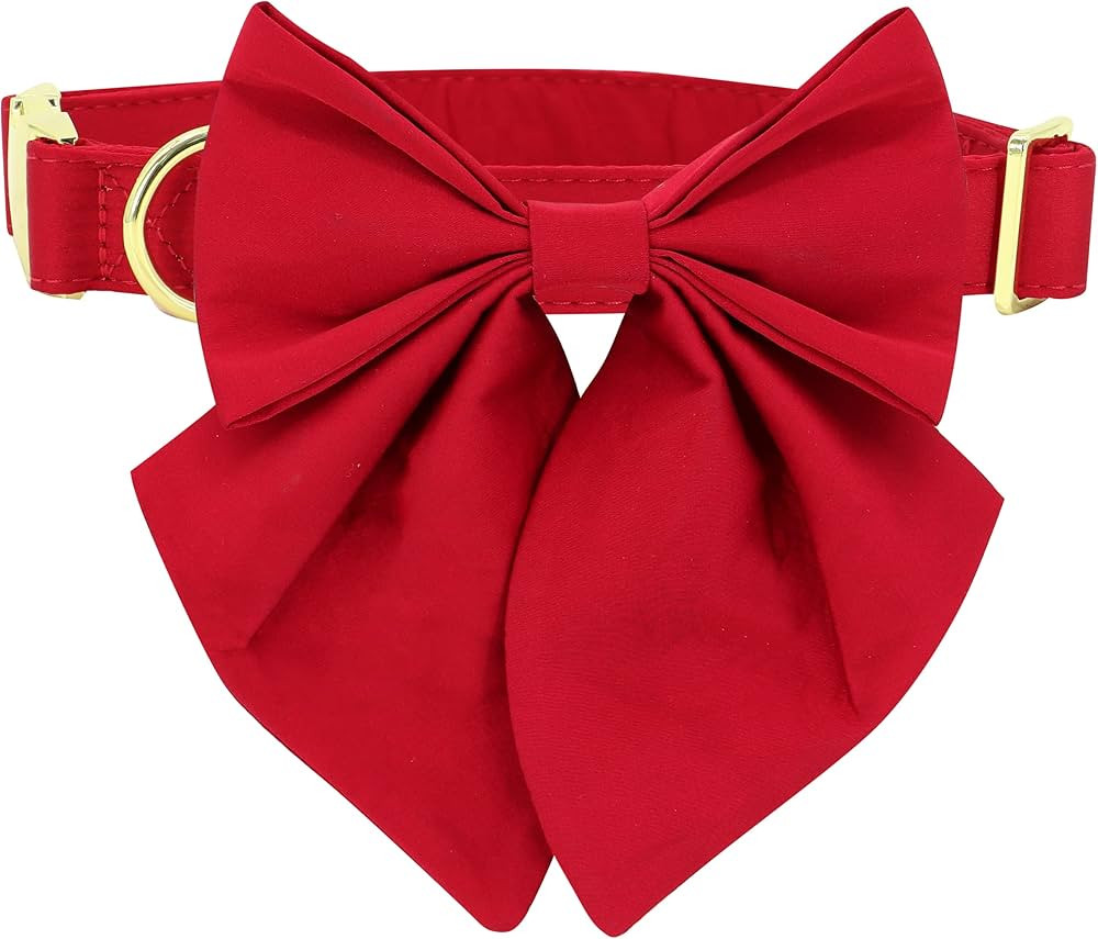 Beirui Personalized Dog Collar with Large Bow for Holiday,Cute Bowtie Dog Collar with Golden Meta... | Amazon (US)