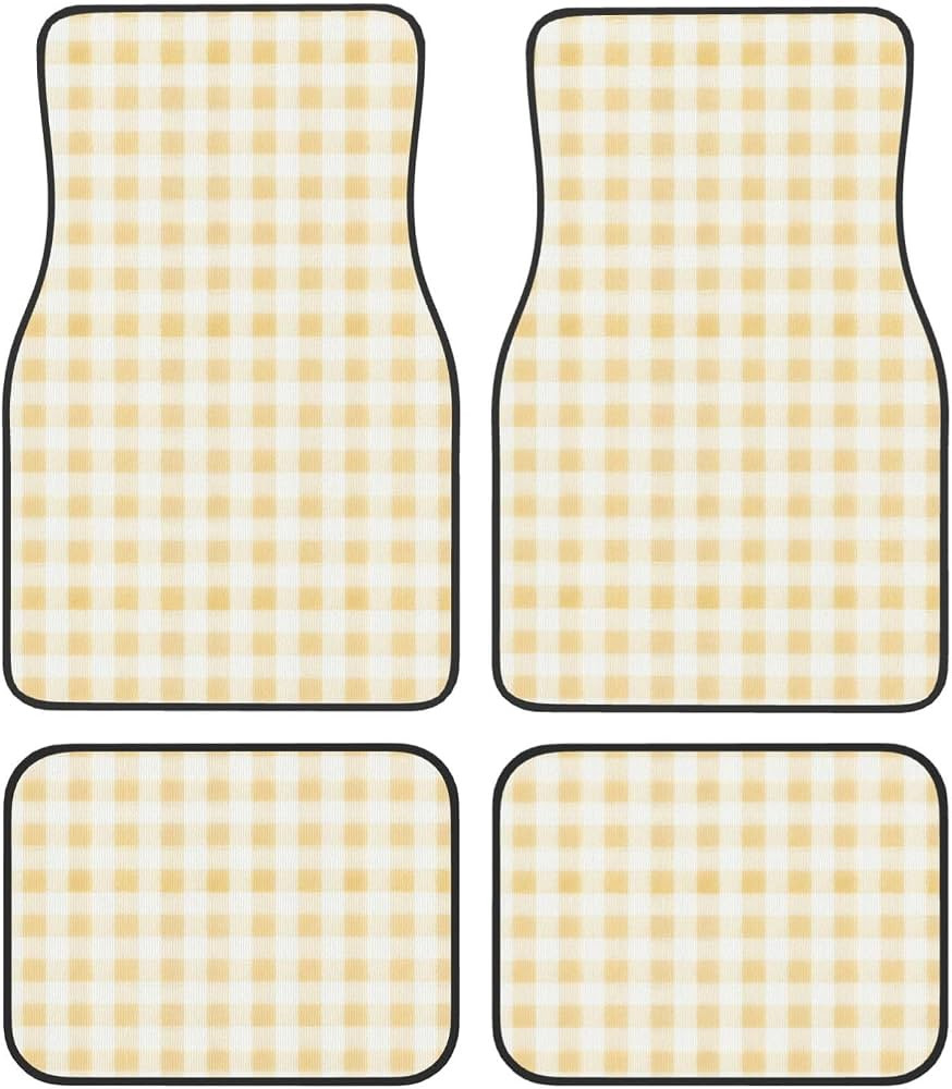 Muted Butter Yellow and Cream Checkered Car Floor Mats,4 Piece, Car Rug Durable Anti-Slip Waterpr... | Amazon (US)
