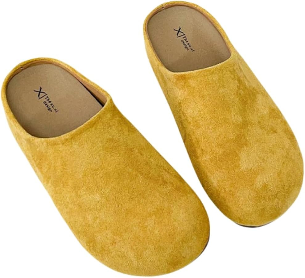 Women’s Suede Clogs Leather Mules Closed Toe Cork Footbed Sandals Slides Beach Potato Shoes | Amazon (US)