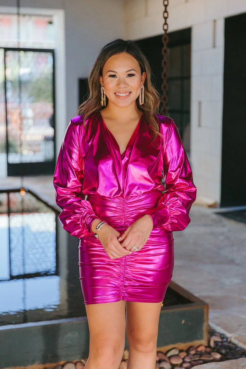 BuddyLove | Cyrus Metallic Short Dress | Fuchsia | BuddyLove