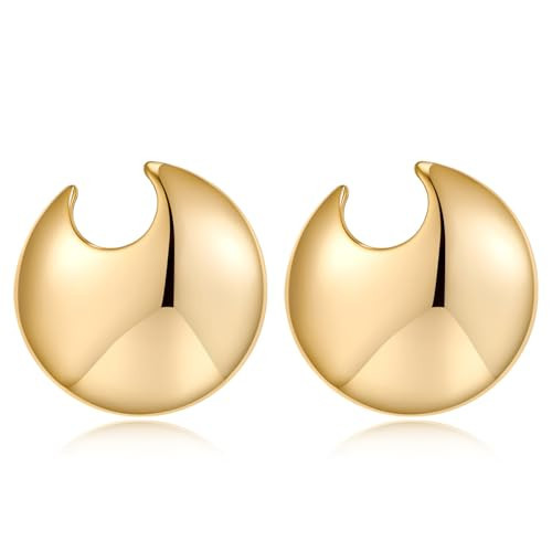 NEPULOY Gold Statement Earrings for Women Round Stud Earrings Large Fashion Earrings for Women | Amazon (US)