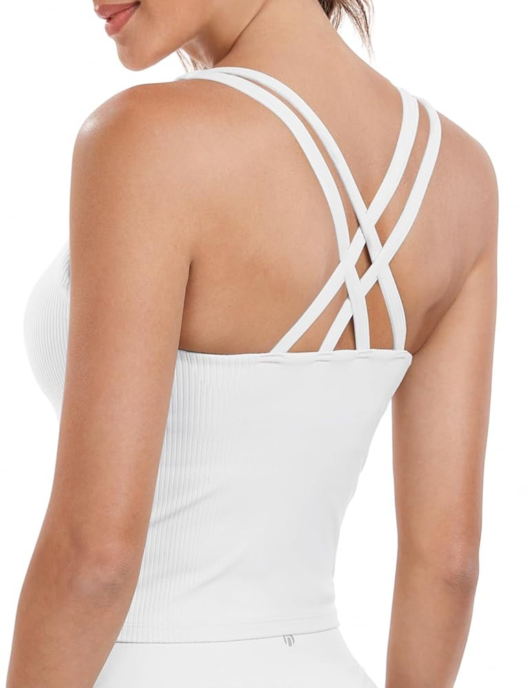 HeyNuts Zeal Bras Longline Ribbed Medium Support Sports Bras, Crisscross Back Tank Tops with Remo... | Amazon (US)