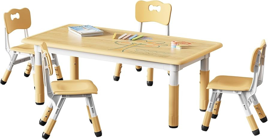 Brelley Kids Table and 4 Chairs Set, Height Adjustable Toddler Table and Chair Set, Graffiti Desk... | Amazon (US)