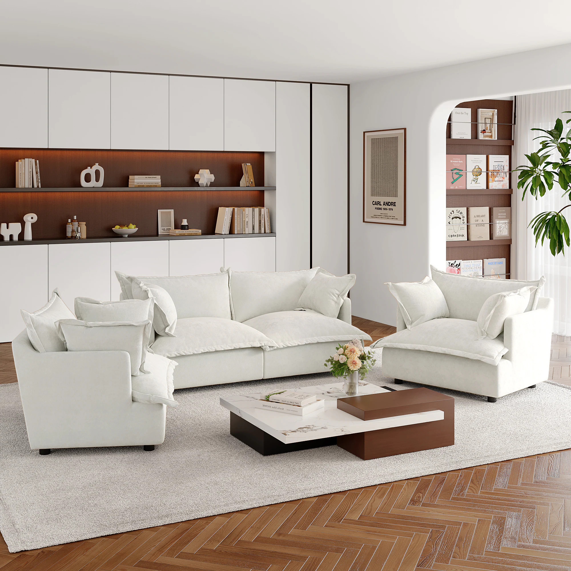Dreamsidea Sectional Sofa Modular Cloud Seating Chenille Upholstered Accent Chair with Solid Wood Frame one_size | CS11-BEI-LR-2SC | Lowe's