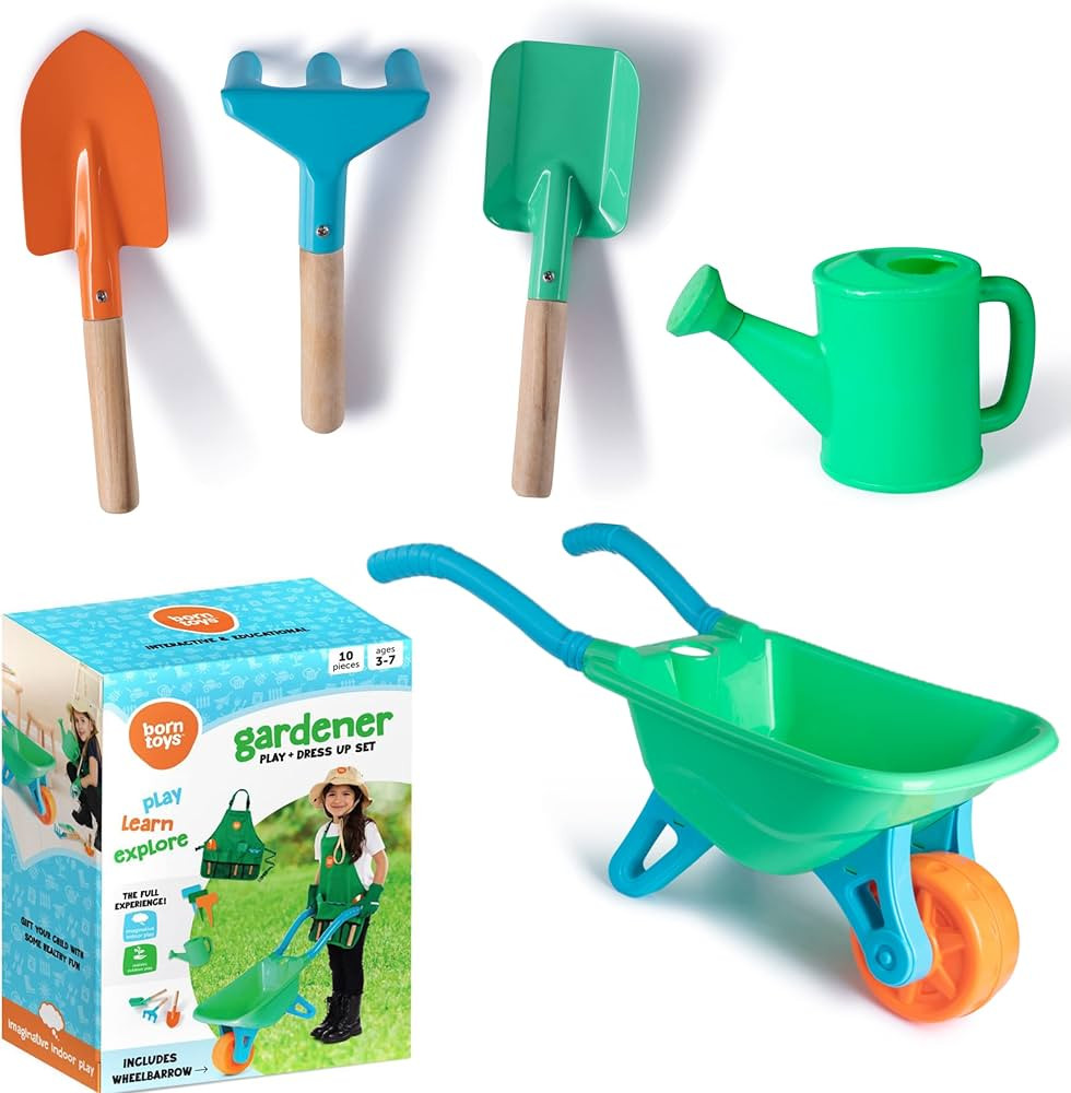 Born Toys Kids Gardening Tool Set Ages 3 & Above, Kids Wheelbarrow, Kids Watering Can & Kids Rake... | Amazon (US)