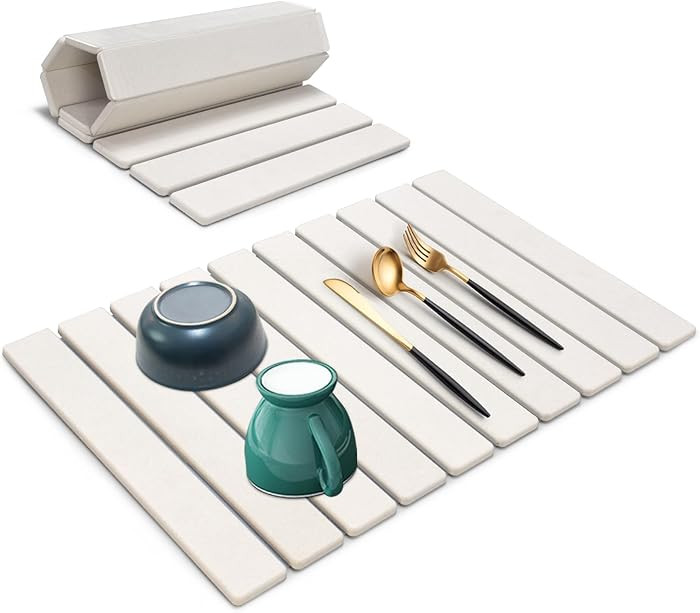 Large Stone Dish Drying Mat for Kitchen Counter, 24"(L)×16"(W), Collapsible Quick Drying Mat, Ab... | Amazon (US)