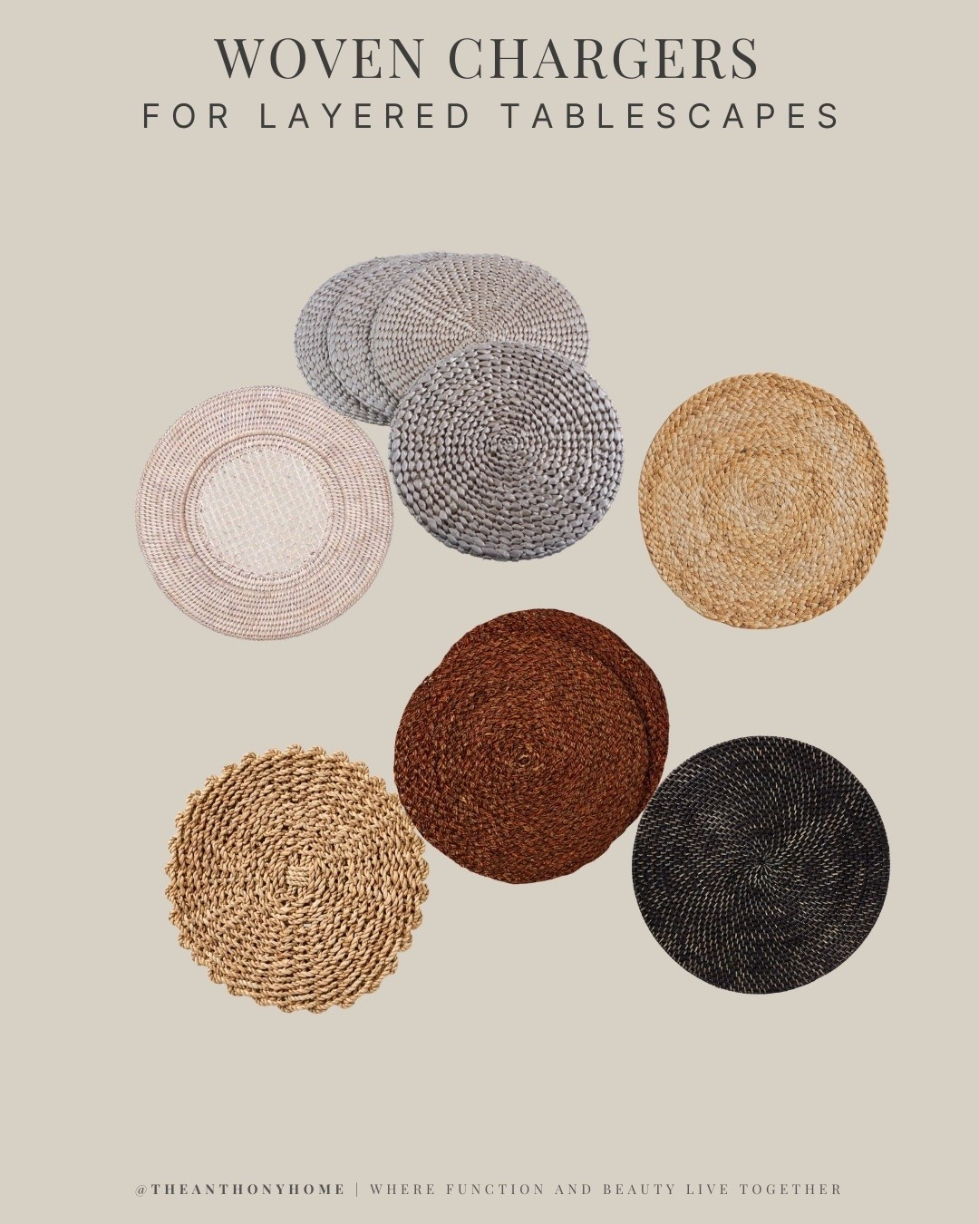 Woven chargers for layered tablescapes, dinner parties, holiday tables, brunch settings, outdoor dinners, and everyday entertaining. Chargers add warmth, texture, and a finished look under dinner plates without making the table feel too formal. I love natural woven chargers, rattan chargers, seagrass chargers, wicker chargers, scalloped chargers, and neutral placemat-style chargers because they work with white plates, patterned napkins, casual linens, and seasonal tables.

#LTKHome