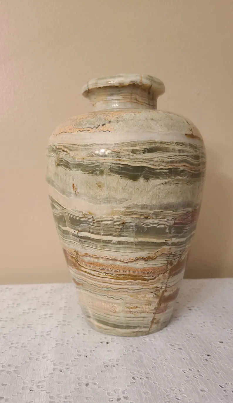 Natural Stone Carved Mid Century Decorative Onyx Multi-Color 7.5" Table Vase | Etsy (US)