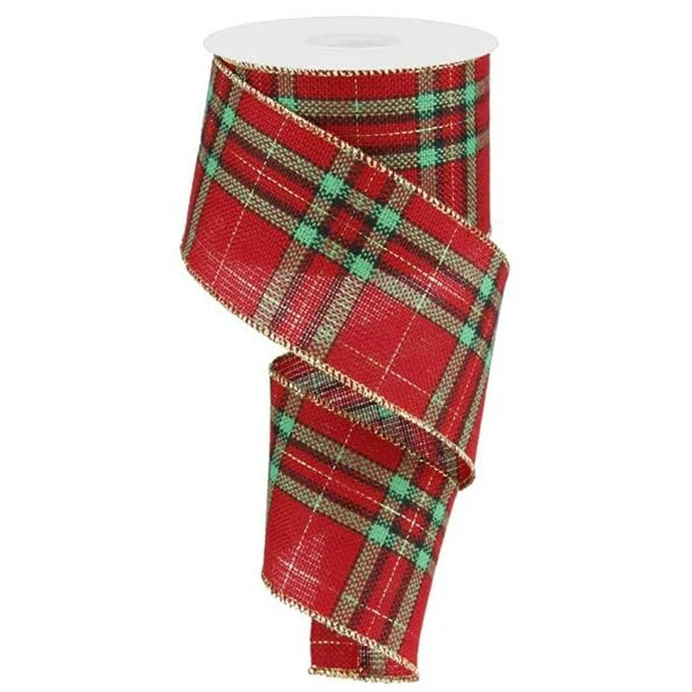 Woven Plaid Christmas Wired Ribbon Red white and green, 2.5" x 10yd, | Walmart (US)