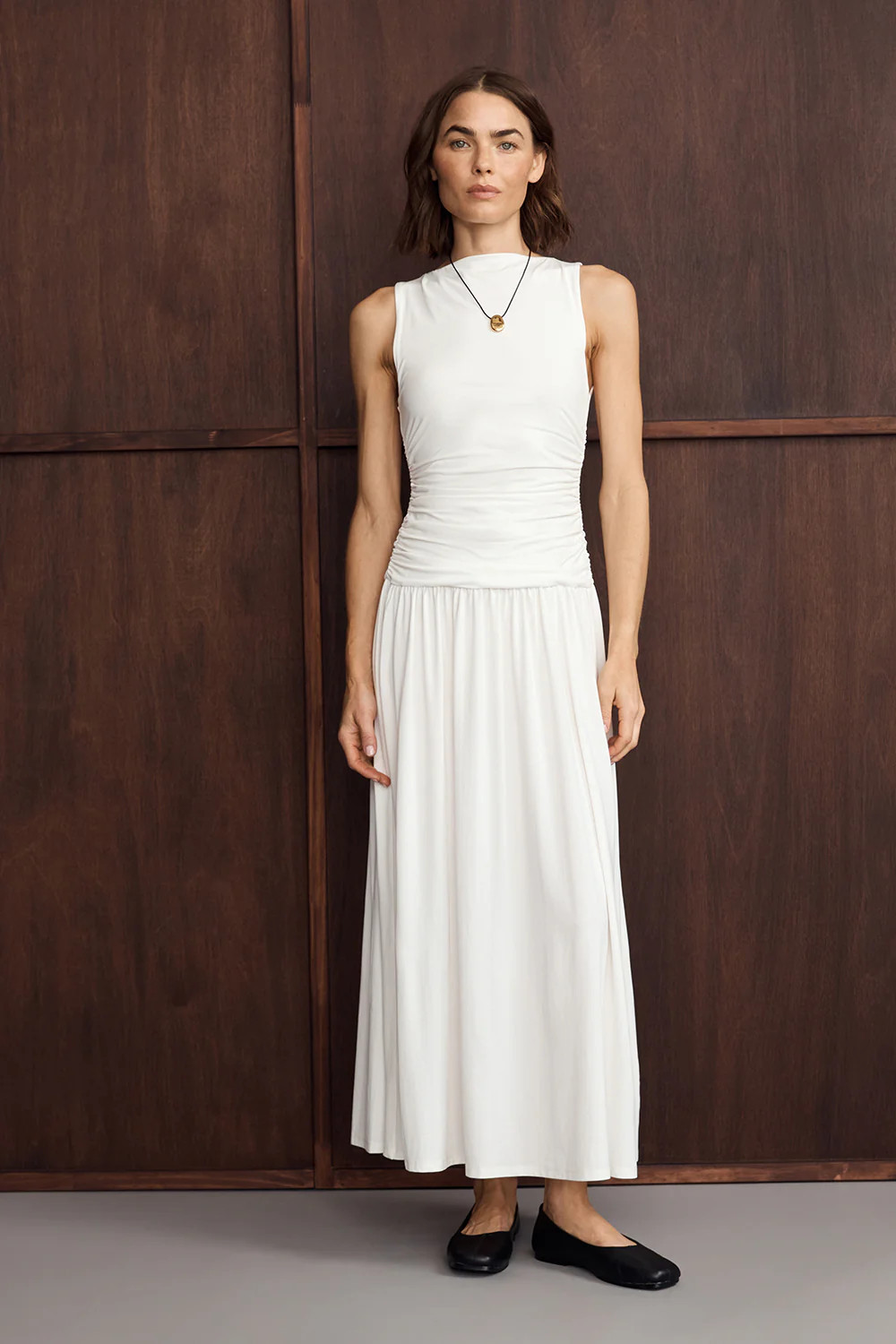MEG OFF WHITE SLEEVELESS KNIT MIDI DRESS | DISSH
