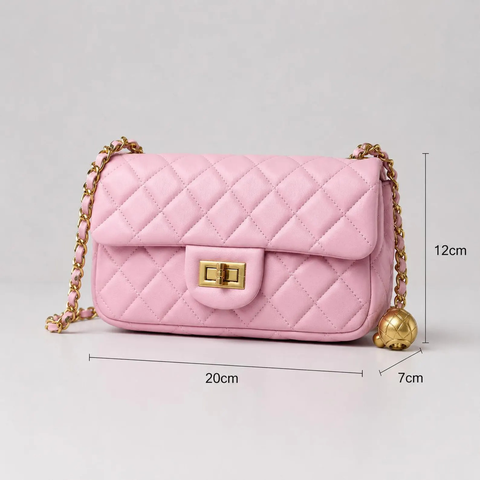 Pink Quilted Goat Leather Crossbody Bag, Diamond Pattern Chain Shoulder Purse (20x12x7 cm) | Etsy (Global)