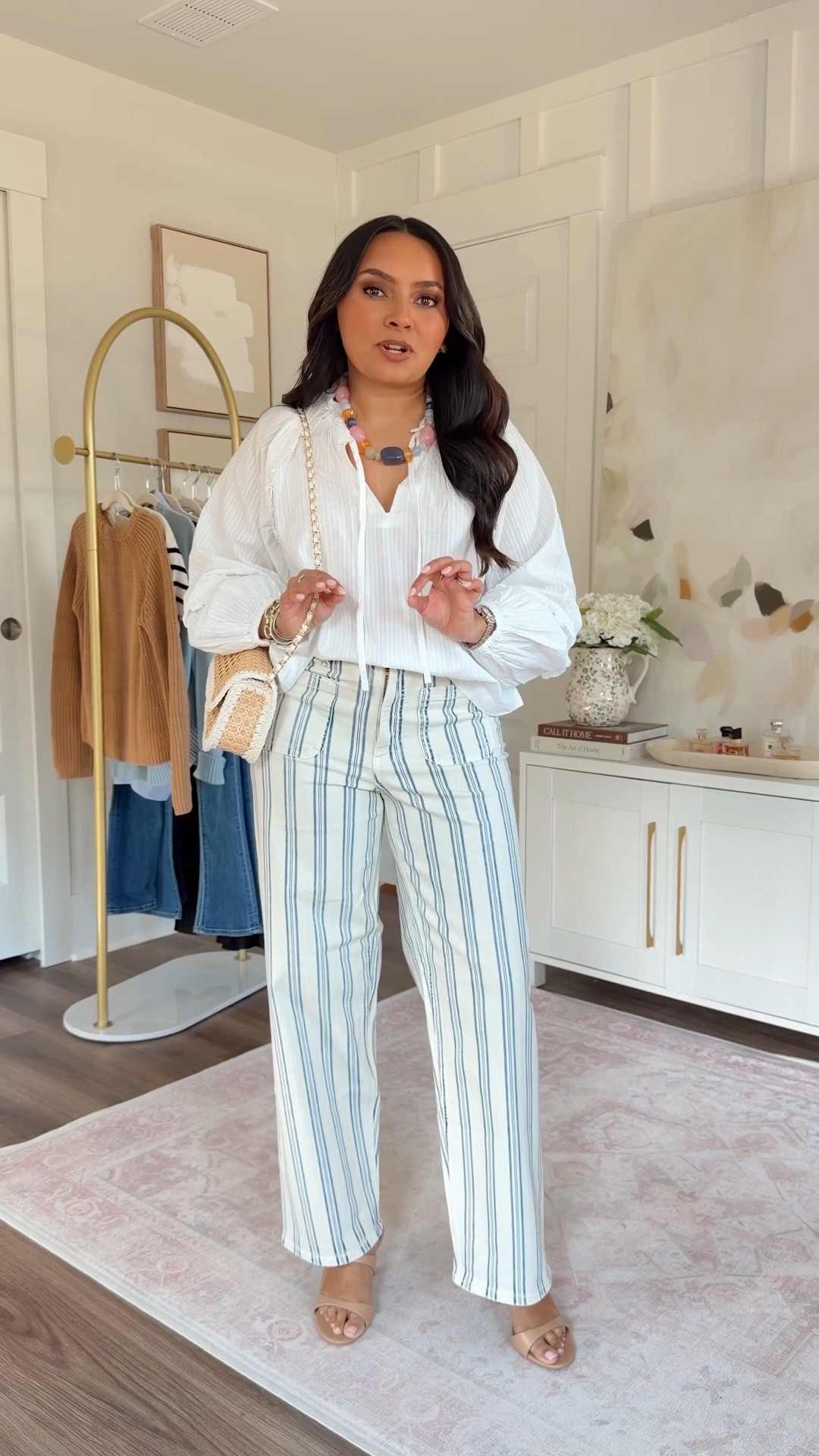 White top size xs petite TTS
Blue striped jeans size 2 regular TTS
Tan heels size 5 TTS

#LTKPetite #LTKgrwm #LTKootd