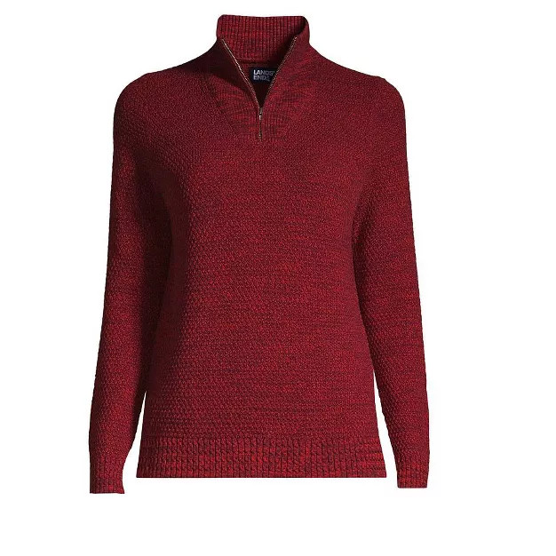 Lands' End Women's Fine Gauge Cotton Cable Quarter Zip Sweater | Target