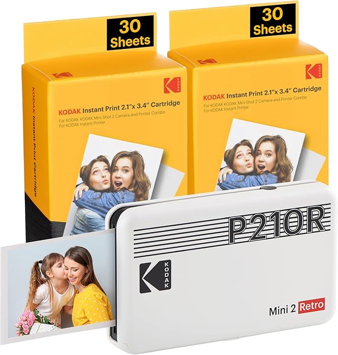 KODAK Mini 2 Retro 4PASS Portable Photo Printer (2.1x3.4 inches) Initial 8 Sheets + 60 Sheets Bun... | Amazon (US)