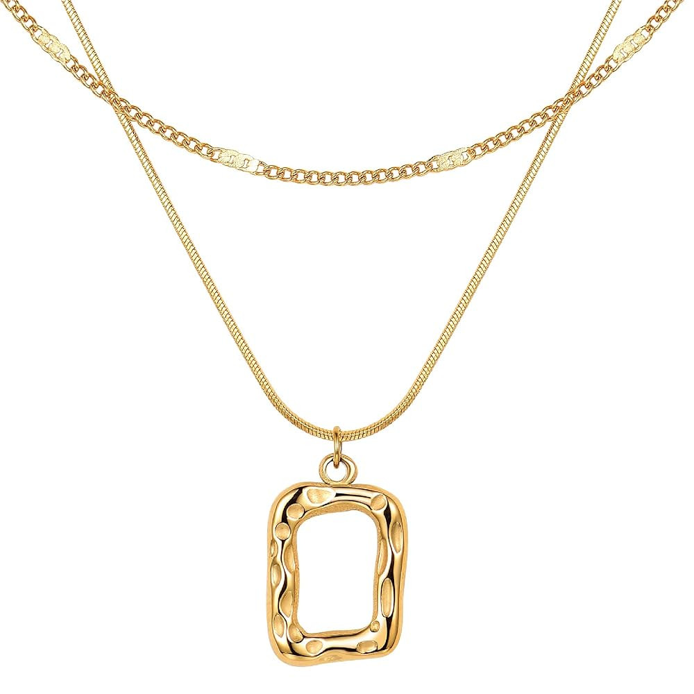 Evabelle Gold Layered Necklace for Women Trendy Jewelry 14K Real Gold Plated Chunky Chain Stackab... | Amazon (US)