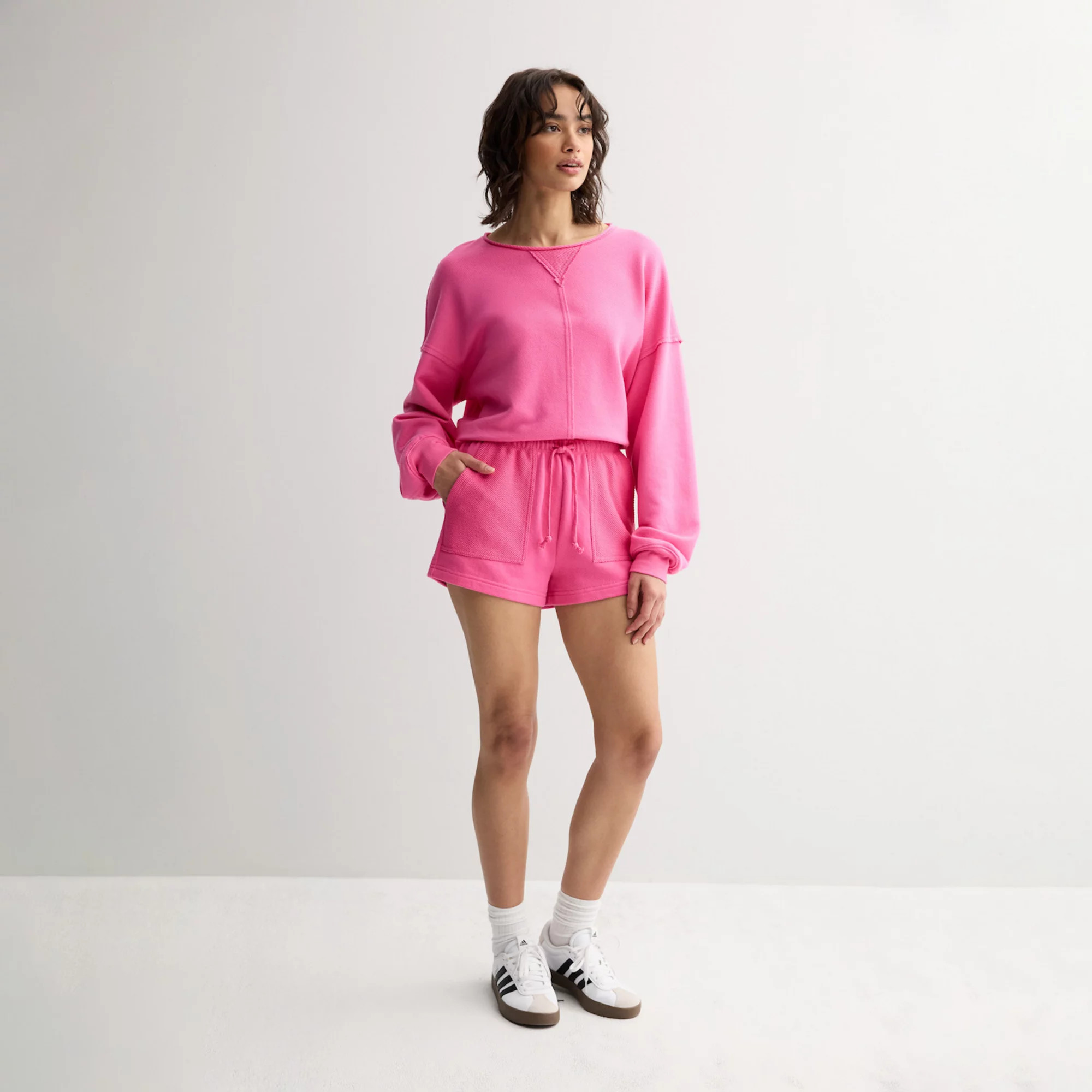 Juniors' SO® Beachy Terry Crewneck Top & Shorts Matching Set | Kohl's