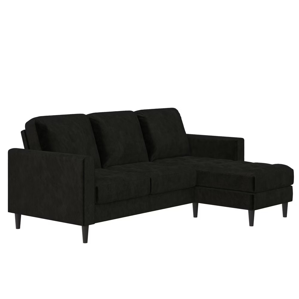 Strummer Reversible Sectional Sofa Couch Black Velvet - CosmoLiving by Cosmopolitan | Target